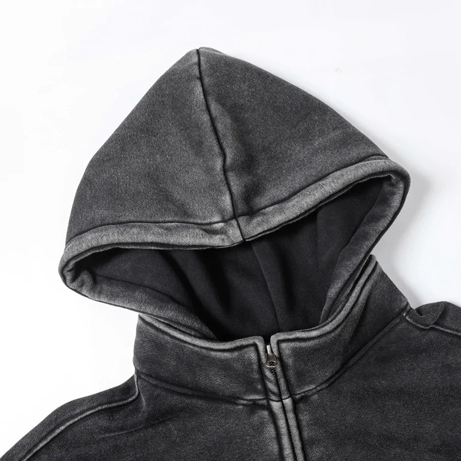 Riveted Acid Wash Zip-up Hoodie Newgew