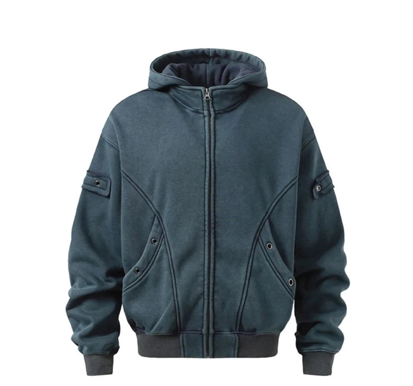 Riveted Acid Wash Zip-up Hoodie Newgew