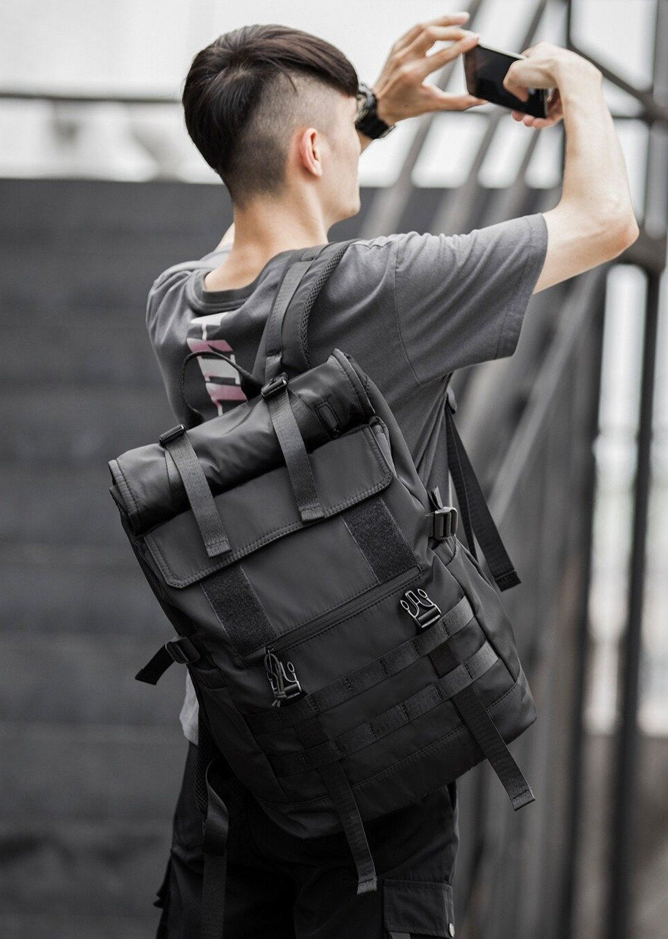 Roll Top Utility Strap Backpack Newgew