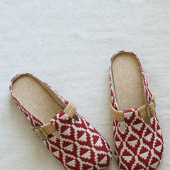 Round Toe Lattice Handmade Linen Slippers Newgew Shoes