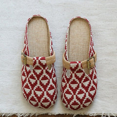 Round Toe Lattice Handmade Linen Slippers Newgew Shoes