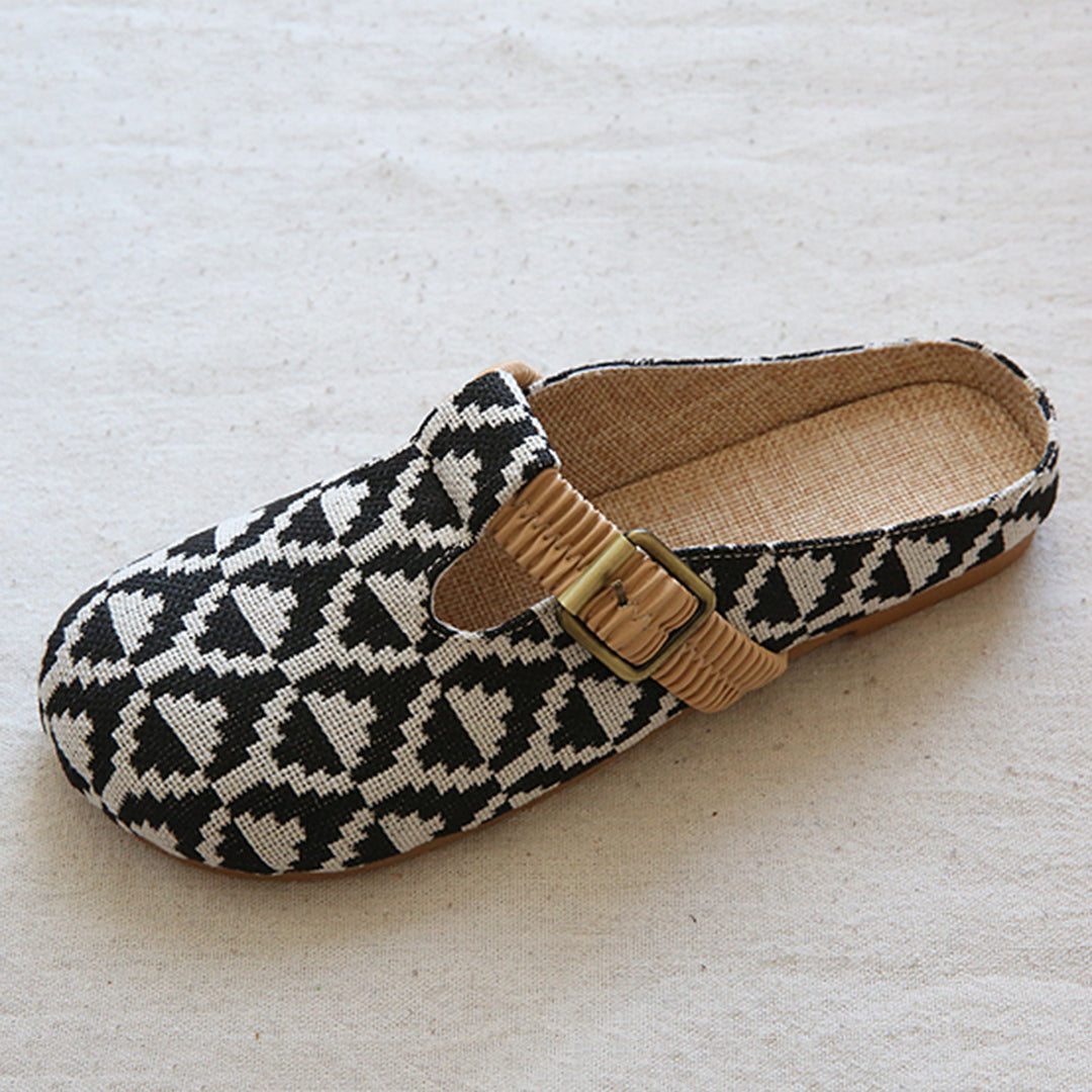 Round Toe Lattice Handmade Linen Slippers Newgew Shoes