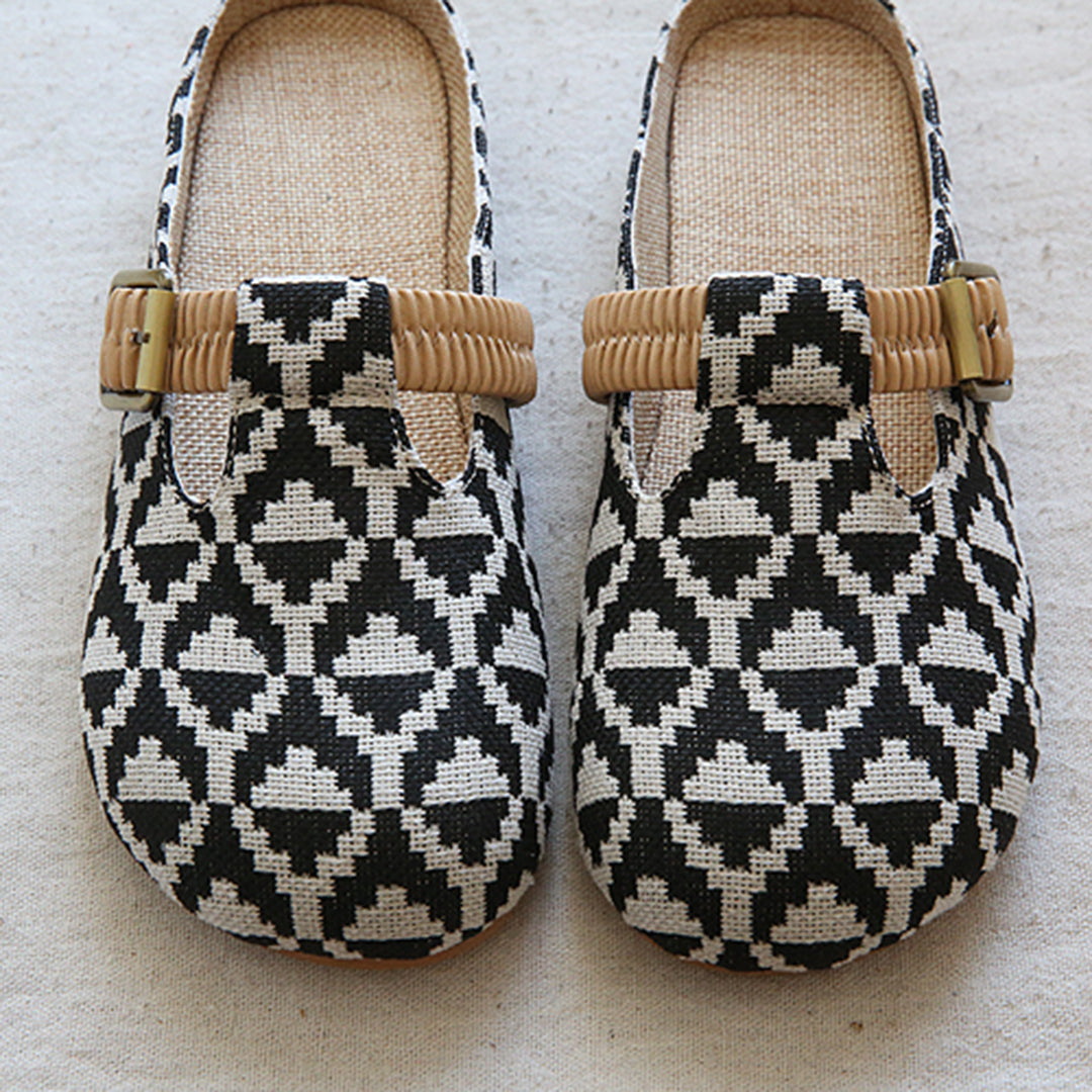 Round Toe Lattice Handmade Linen Slippers Newgew Shoes