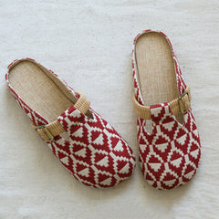 Round Toe Lattice Handmade Linen Slippers Newgew Shoes