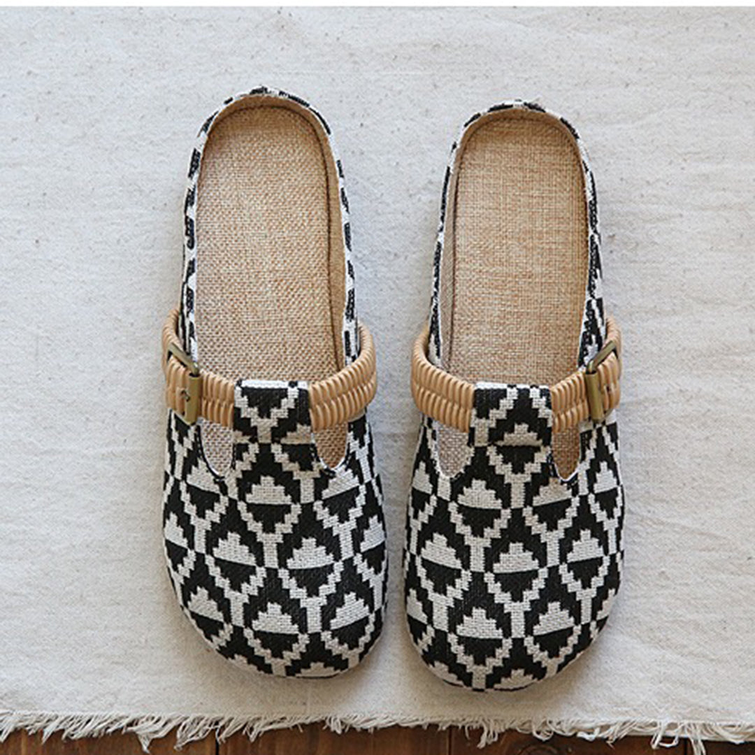 Round Toe Lattice Handmade Linen Slippers Newgew Shoes