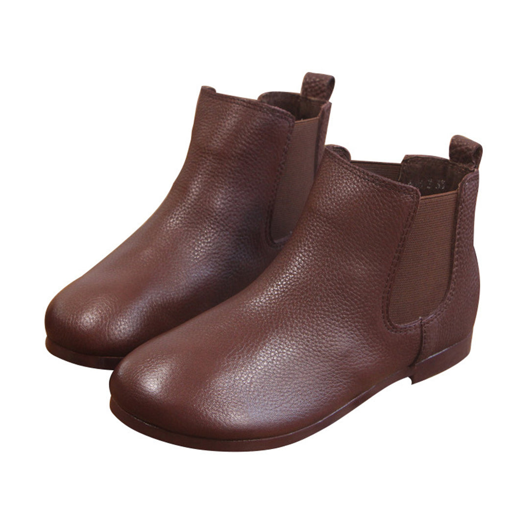 Round Toe Retro Leather Ankle Boots Newgew Shoes
