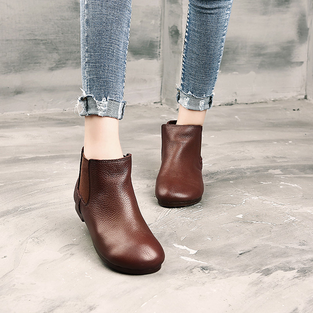 Round Toe Retro Leather Ankle Boots Newgew Shoes