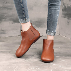 Round Toe Retro Leather Ankle Boots Newgew Shoes