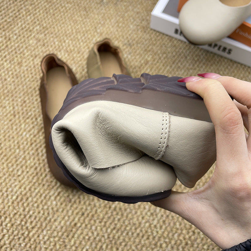 Round Toe Slip-on Leather Flat Casual Shoes Newgew Shoes