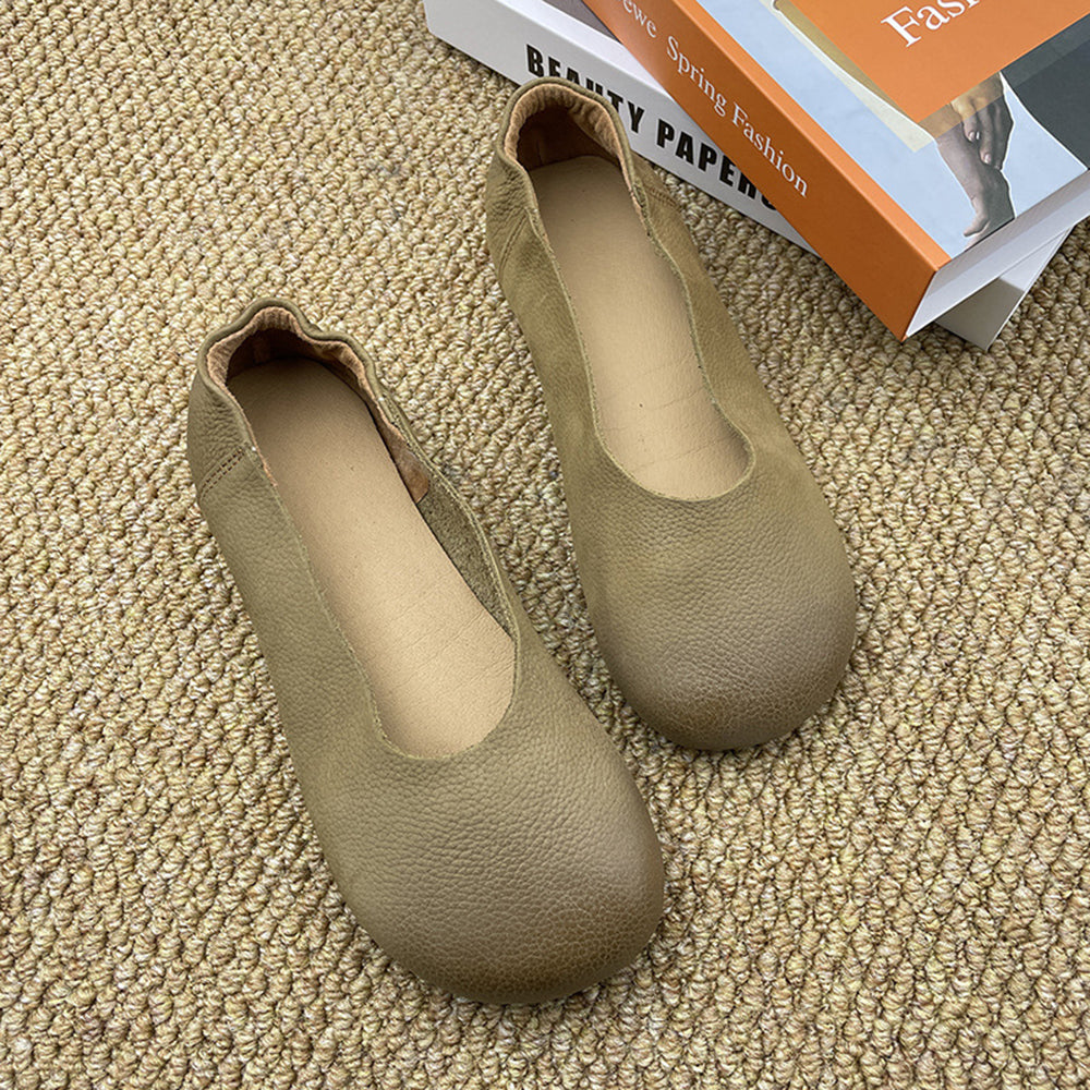 Round Toe Slip-on Leather Flat Casual Shoes Newgew Shoes