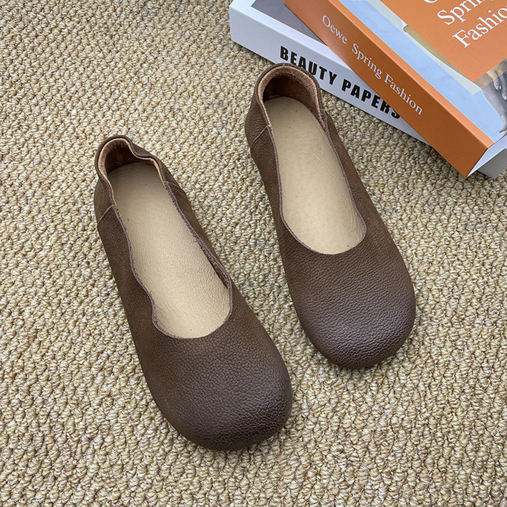 Round Toe Slip-on Leather Flat Casual Shoes Newgew Shoes