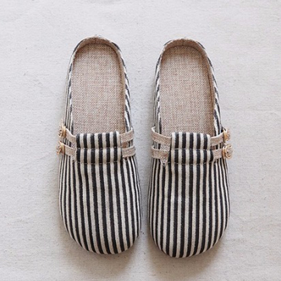 Round Toe Stripes Handmade Linen Slippers Newgew Shoes