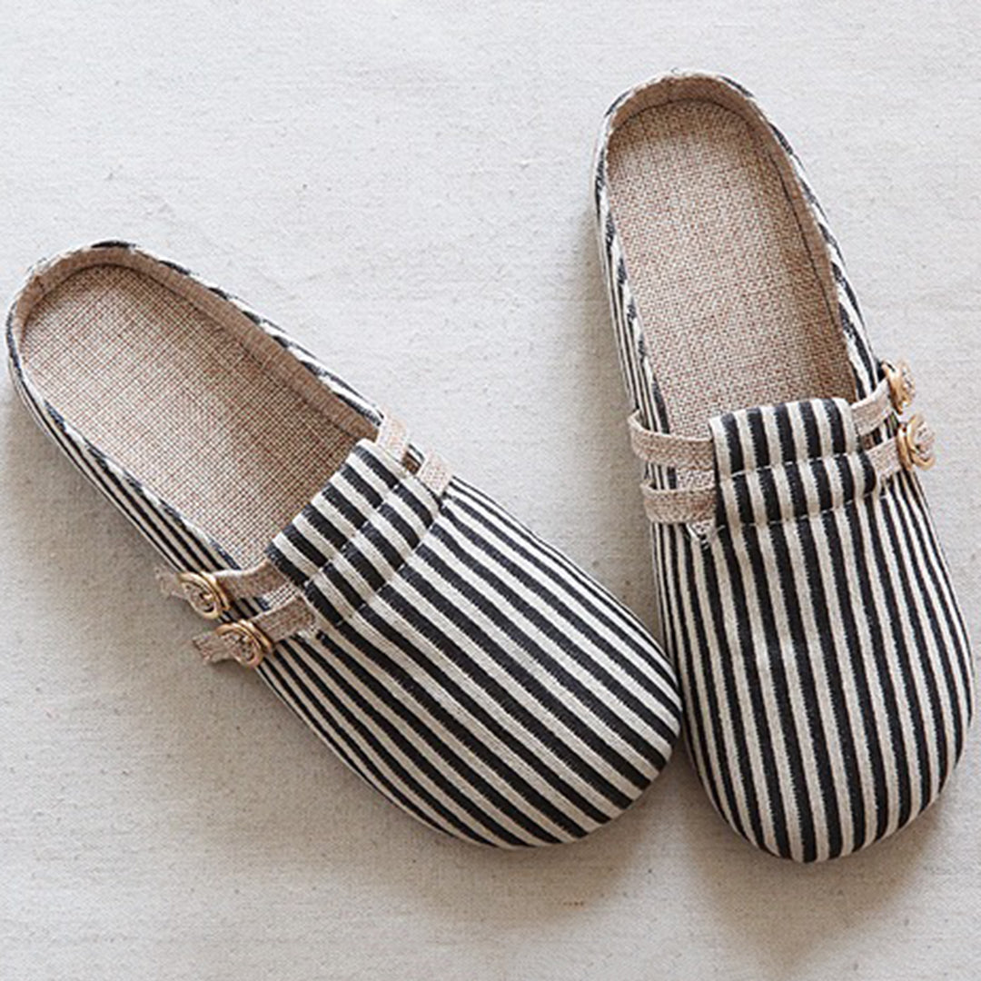 Round Toe Stripes Handmade Linen Slippers Newgew Shoes