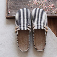 Round Toe Stripes Handmade Linen Slippers Newgew Shoes