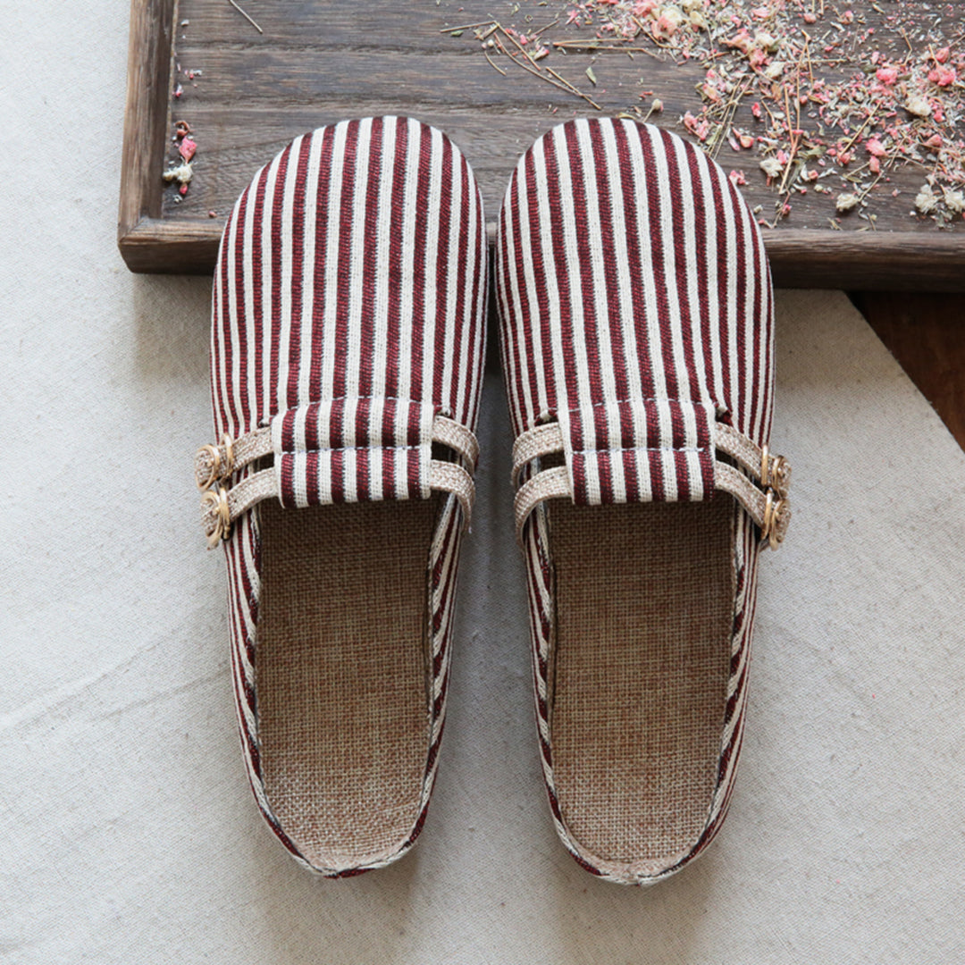 Round Toe Stripes Handmade Linen Slippers Newgew Shoes