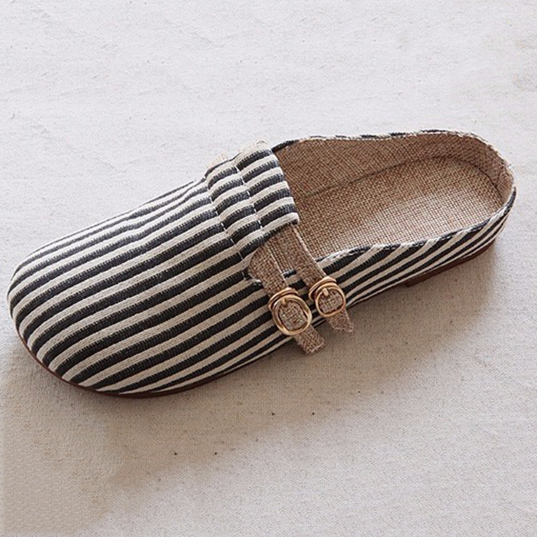 Round Toe Stripes Handmade Linen Slippers Newgew Shoes