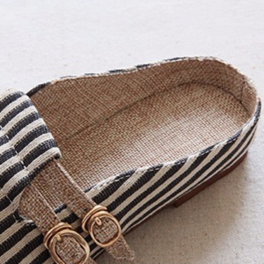 Round Toe Stripes Handmade Linen Slippers Newgew Shoes