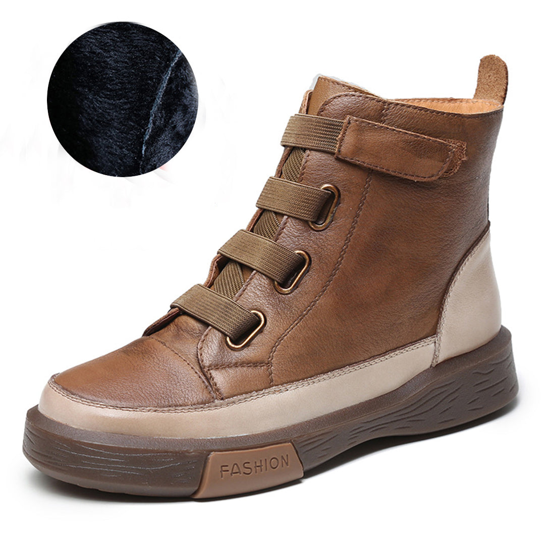 Round Toe Velcro Leather Ankle Boots Newgew Shoes