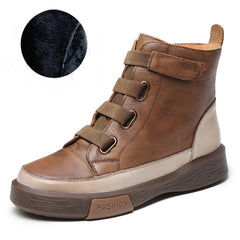 Round Toe Velcro Leather Ankle Boots Newgew Shoes