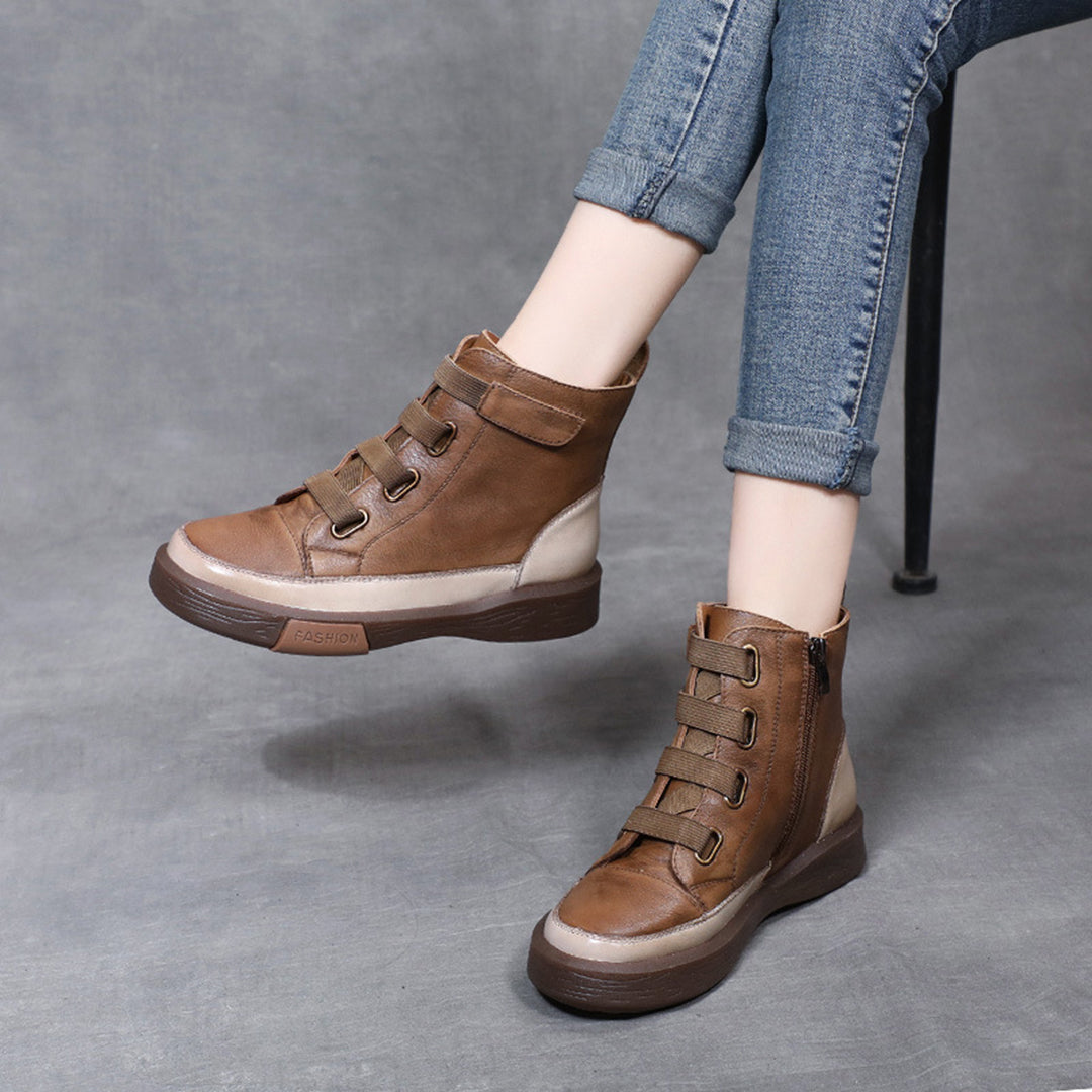 Round Toe Velcro Leather Ankle Boots Newgew Shoes