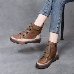 Round Toe Velcro Leather Ankle Boots Newgew Shoes