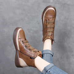 Round Toe Velcro Leather Ankle Boots Newgew Shoes