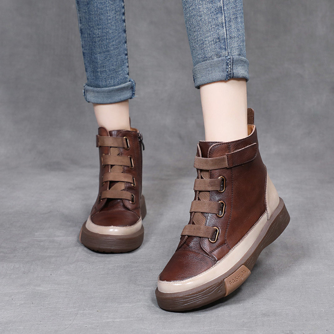 Round Toe Velcro Leather Ankle Boots Newgew Shoes