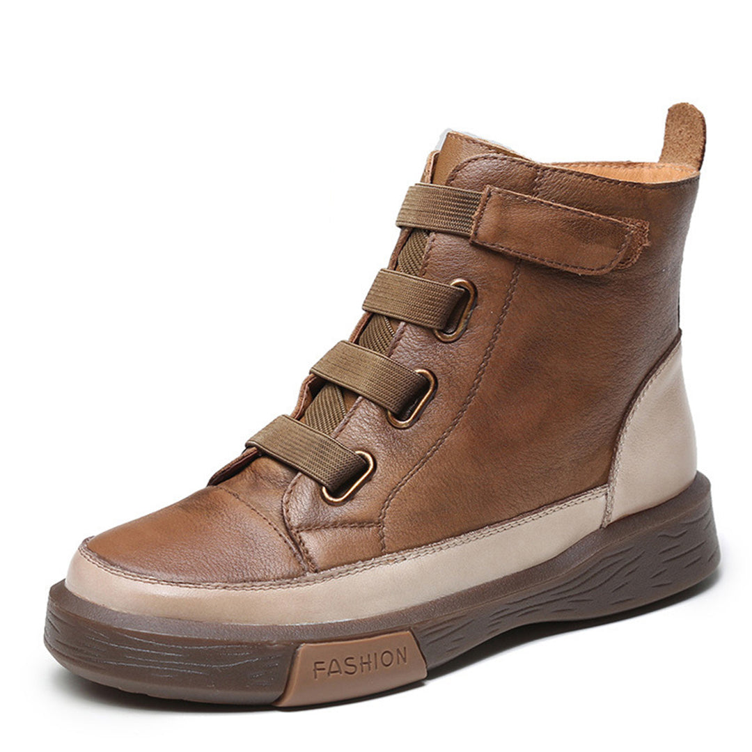 Round Toe Velcro Leather Ankle Boots Newgew Shoes