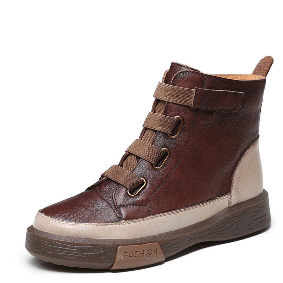 Round Toe Velcro Leather Ankle Boots Newgew Shoes