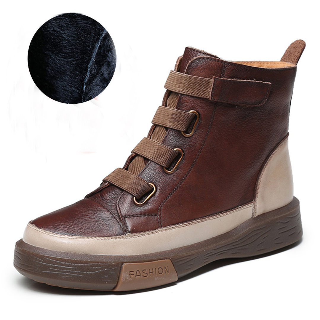 Round Toe Velcro Leather Ankle Boots Newgew Shoes
