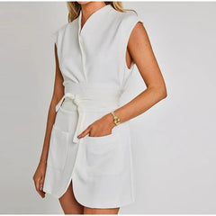 V-Neck Design Belted Dress Newgew Dresses