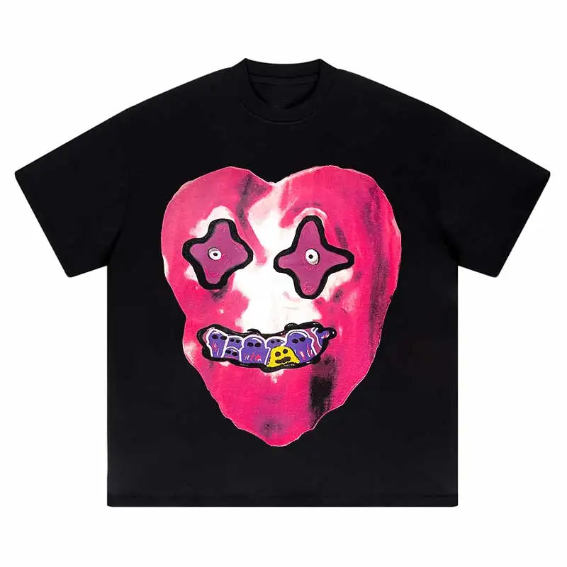 'Nightmare Heart' Acid Washed Graphic Print T-Shirt Newgew