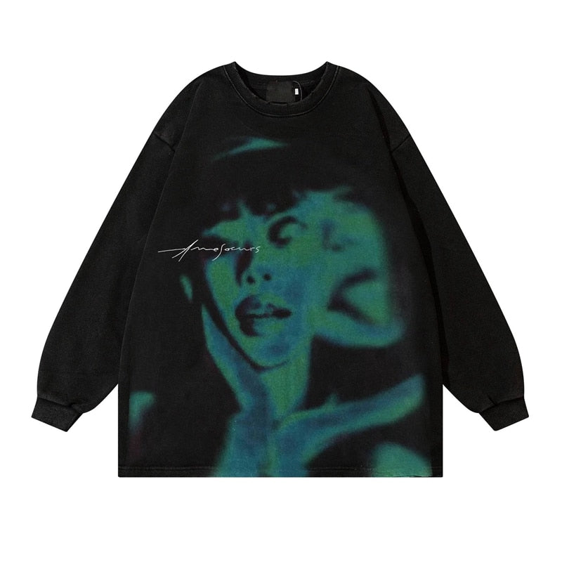 Shadow Graphic Acid Washed Sweatshirt Newgew