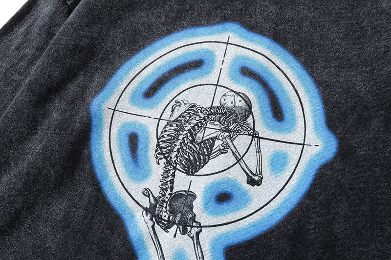 Skeleton Target Acid Washed Long Sleeve T-Shirt Newgew