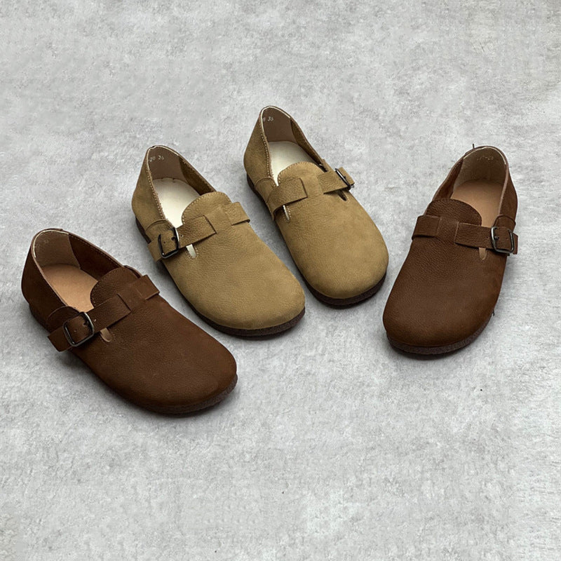 Slip-On Soft Leather Flats With Buckle Accents Newgew Shoes