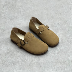 Slip-On Soft Leather Flats With Buckle Accents Newgew Shoes