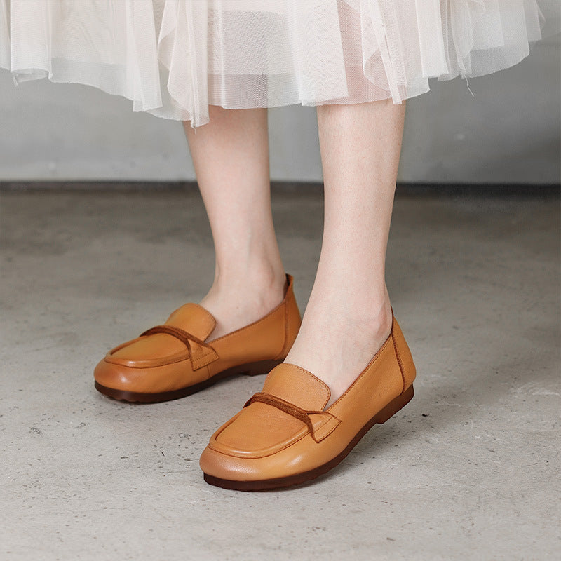 Slip-on All-Season Leather Flat Shoes Newgew Shoes