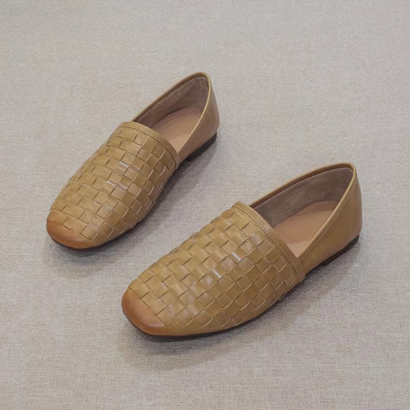 Slip-on Flat Cowhide Woven Leather Loafers Newgew Shoes