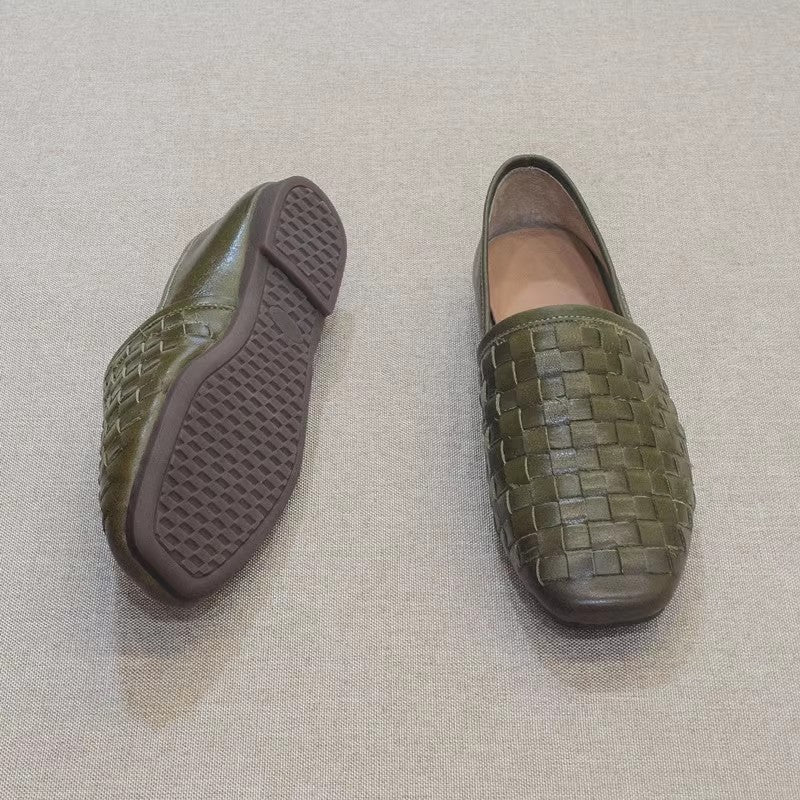 Slip-on Flat Cowhide Woven Leather Loafers Newgew Shoes