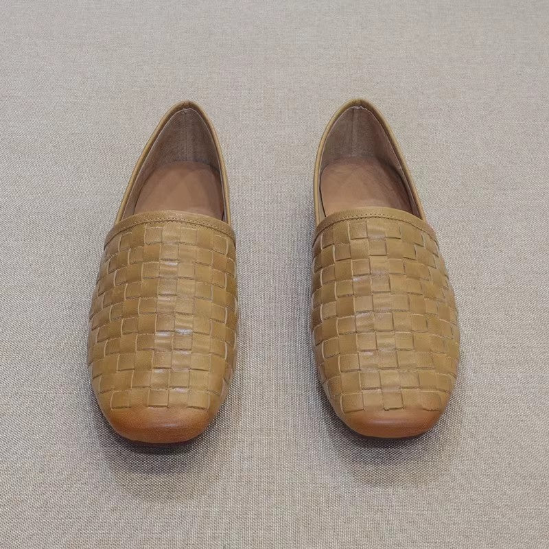 Slip-on Flat Cowhide Woven Leather Loafers Newgew Shoes