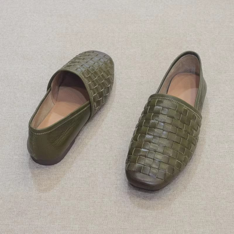 Slip-on Flat Cowhide Woven Leather Loafers Newgew Shoes