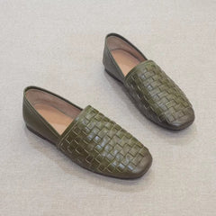 Slip-on Flat Cowhide Woven Leather Loafers Newgew Shoes