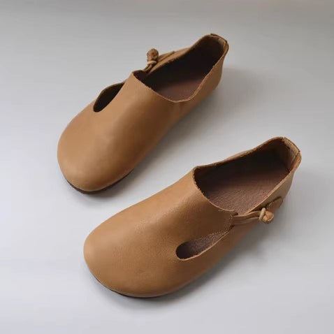 Slip-on Knob Knot Leather Soft Flat Shoes Newgew Shoes