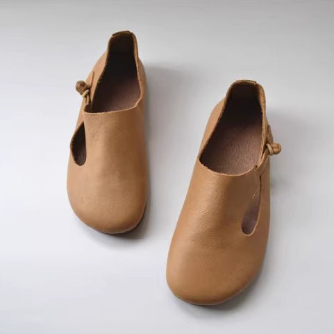 Slip-on Knob Knot Leather Soft Flat Shoes Newgew Shoes