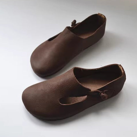 Slip-on Knob Knot Leather Soft Flat Shoes Newgew Shoes