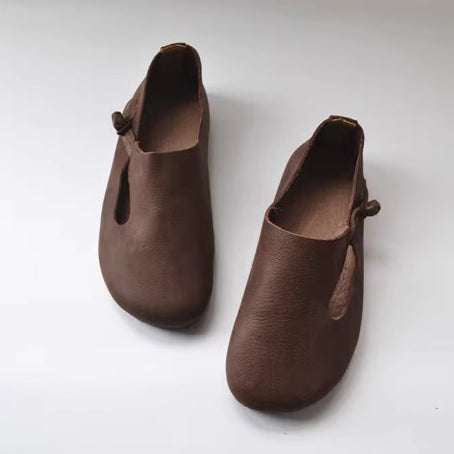 Slip-on Knob Knot Leather Soft Flat Shoes Newgew Shoes