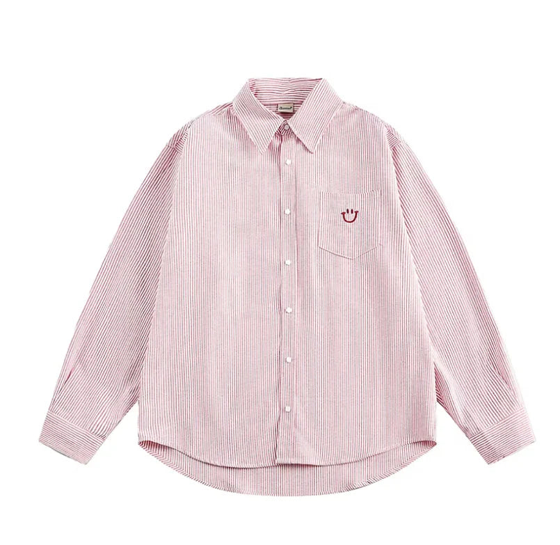 Smiley Face Embroidered Stripe Shirt Newgew