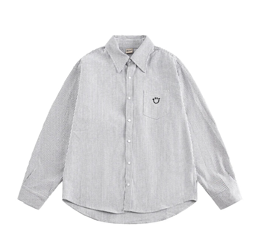 Smiley Face Embroidered Stripe Shirt Newgew