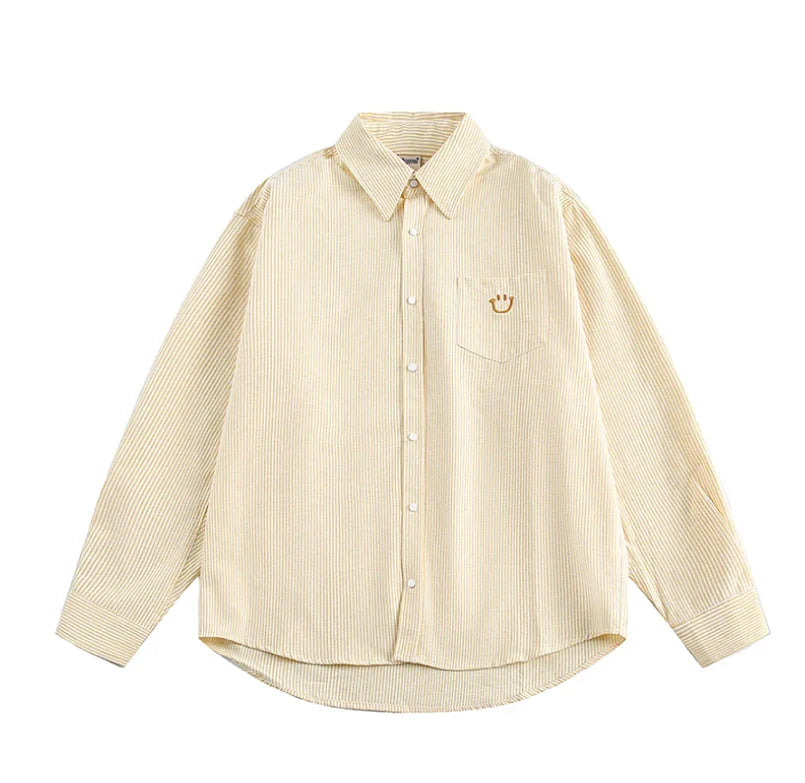 Smiley Face Embroidered Stripe Shirt Newgew