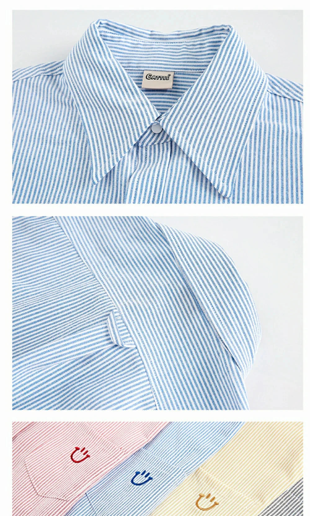 Smiley Face Embroidered Stripe Shirt Newgew